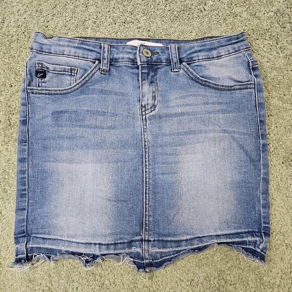 Kancan Womens Jean mini Skirt Blue raw hem distressed Stretch Zip Denim 7 / 27 - Picture 1 of 7